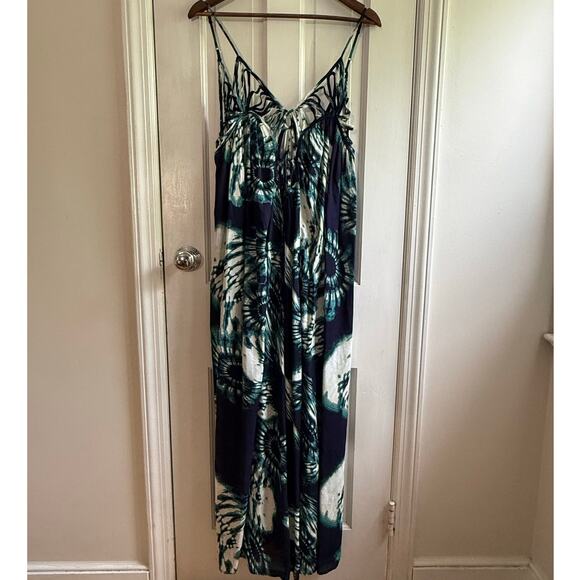Anthropologie Dresses & Skirts - Anthropologie Dolan Eliska Maxi Dress XL Blue Green Abstract Tie Dye Strappy EUC